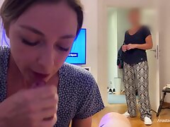 My stepmother caught me providing a blowjob to my boyfriend. We were talking and she watched and he cum.