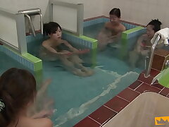 Japanese honeys take a bathroom and get fingered by a crank fellow