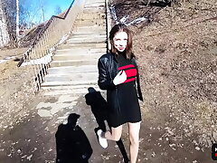 Risky First-timer Public Blowage and Jism Walk on Natural Tits - Point of view