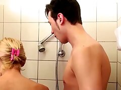 German Step-Mom help Son-in-law in Bathroom and Seduce to Fuck