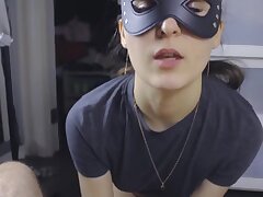 Step-sister gives blowjob to brother-in-law and guzzles his sperm.