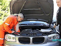 The guy I went to fix the car, he was crazy and when he discovers my battered overalls he gets hot and pulverizes me on top of the car