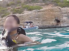 REAL Outdoor public sex, showing muff and underwater internal cumshot