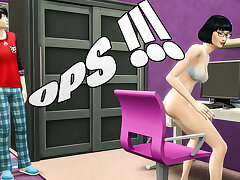 Japanese son catches his step-mom draining in front of his computer and he blackmails her to have fucky-fucky with her otherwise he tells everyone