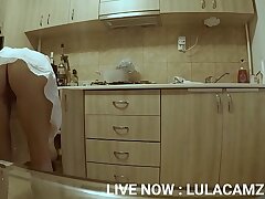 (HIDDEN CAM) Sneaking On My Hot Teenage Step-sister in the Kitchen
