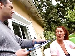 Good looking babe from Germany drinking super-hot jism in the backyard