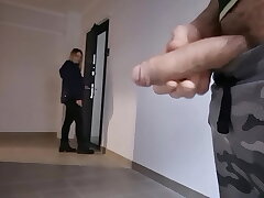A fellow displays a ginormous dick to an unacquainted spectacular damsel